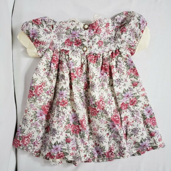 Vtg Nursery Rhyme Girls 6-12 Mths Party Dress Floral Lined Bow Lace Multicolor - Picture 4 of 11